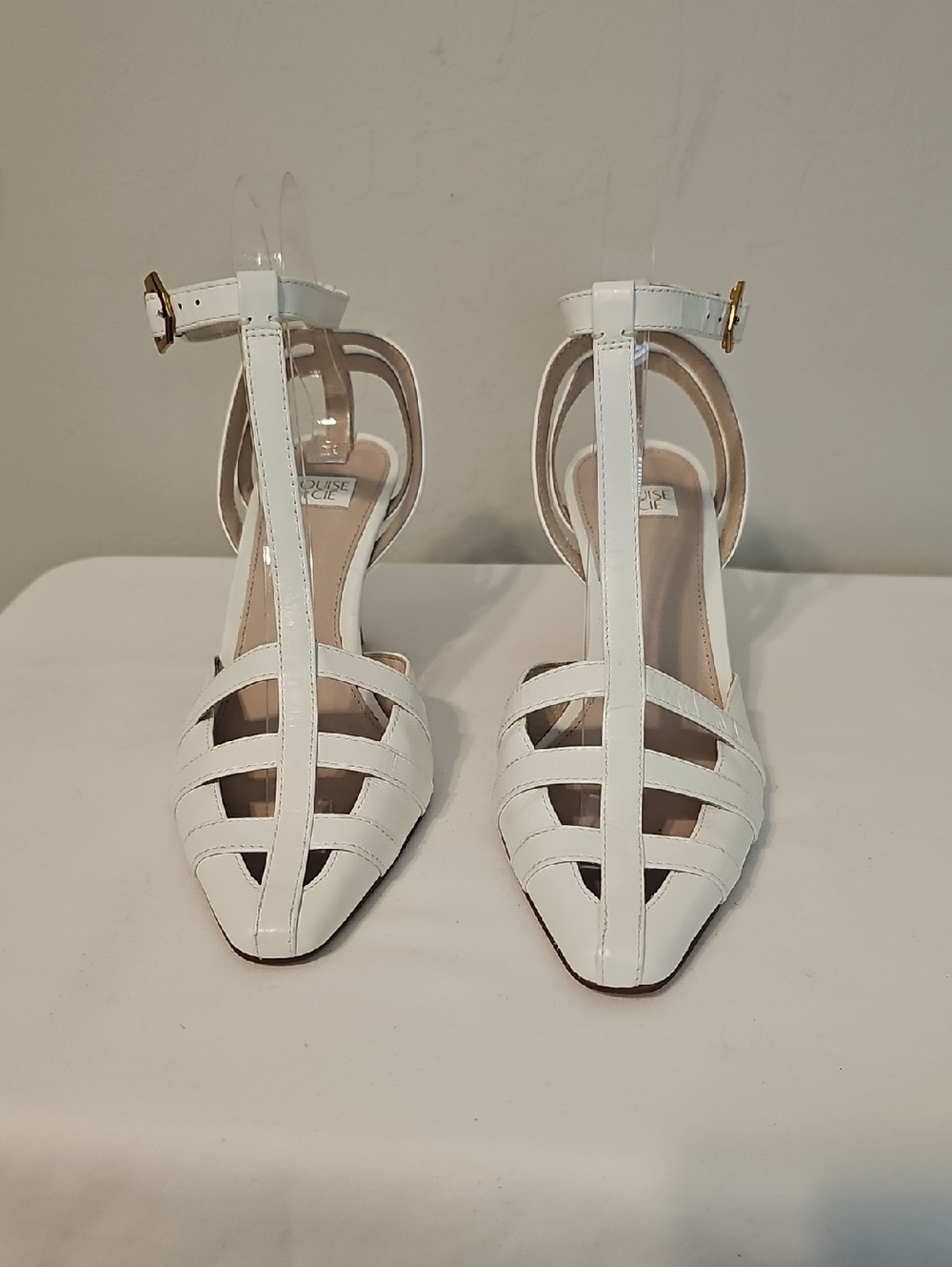Louise et Cie Classic White Strappy T-Bar Women's Heels